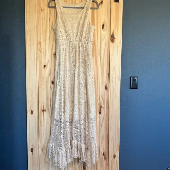 Bohemian Cream Lace Knit Maxi Dress size M - Picture 10 of 11